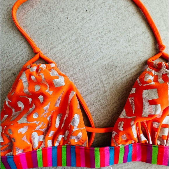 Dolce & Gabbana NWT Orange Silver metallic Monogram Logo string Bikini Y2K Small - Picture 7 of 16
